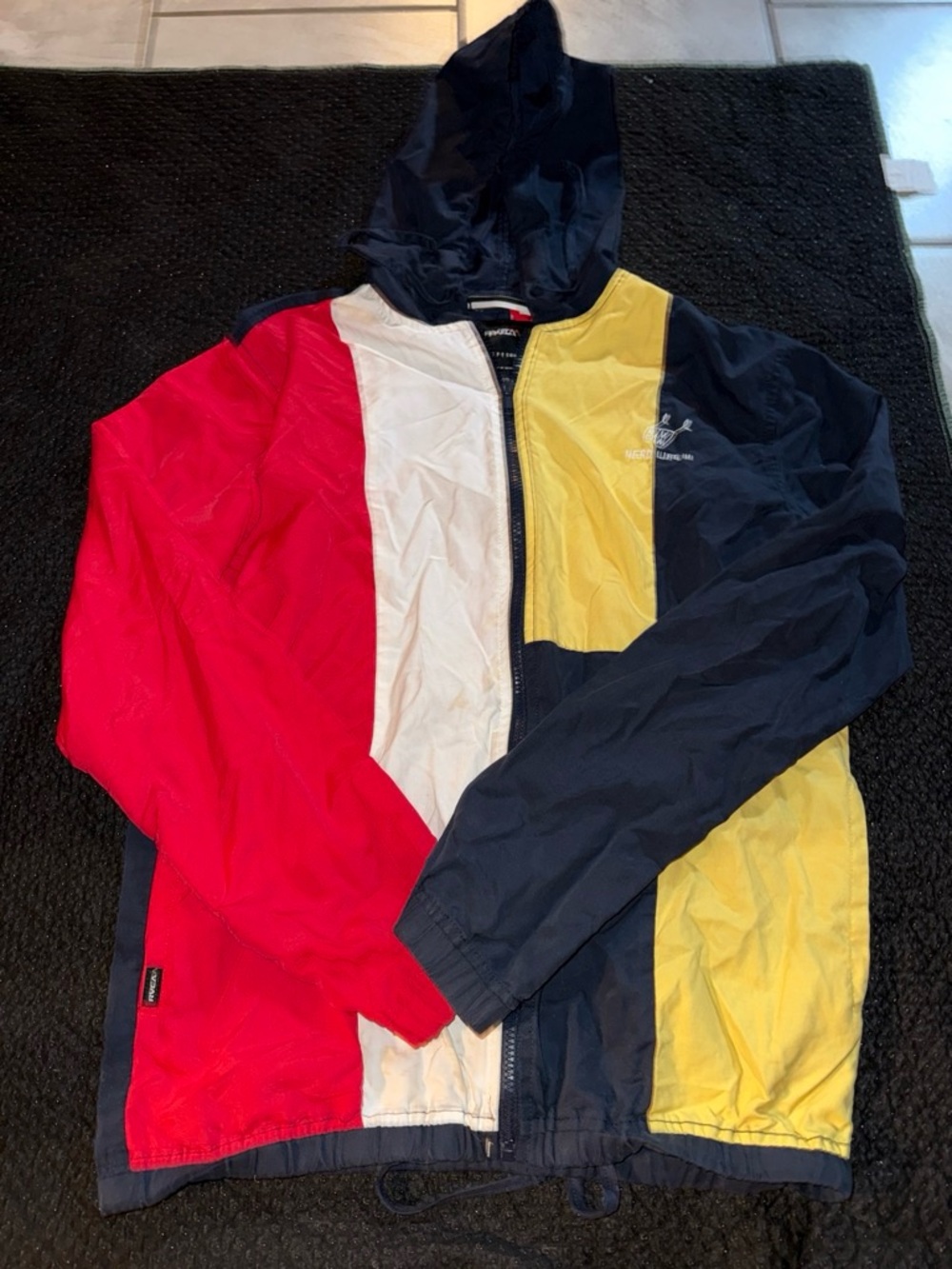 RVCA Colorblock Hooded Windbreaker Jacket - Red, White, Yellow, Navy
